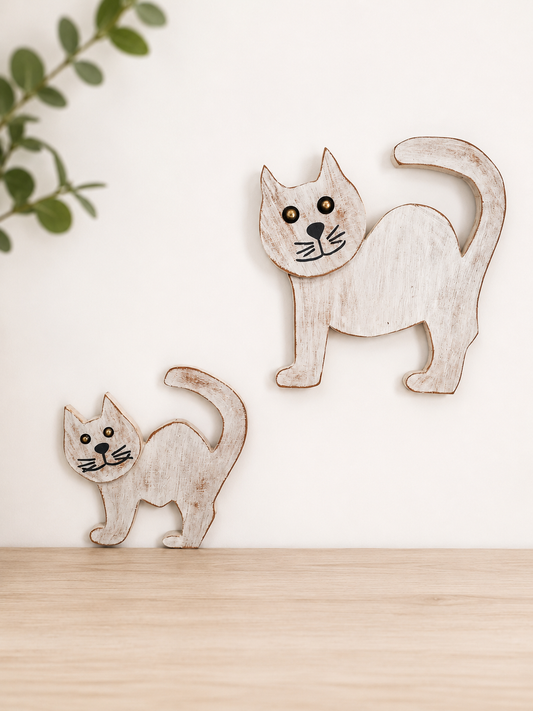 Handmade Rustic Wooden Cat Decor Set – Farmhouse Wall & Shelf Art | Made in Cape Town, South Africa