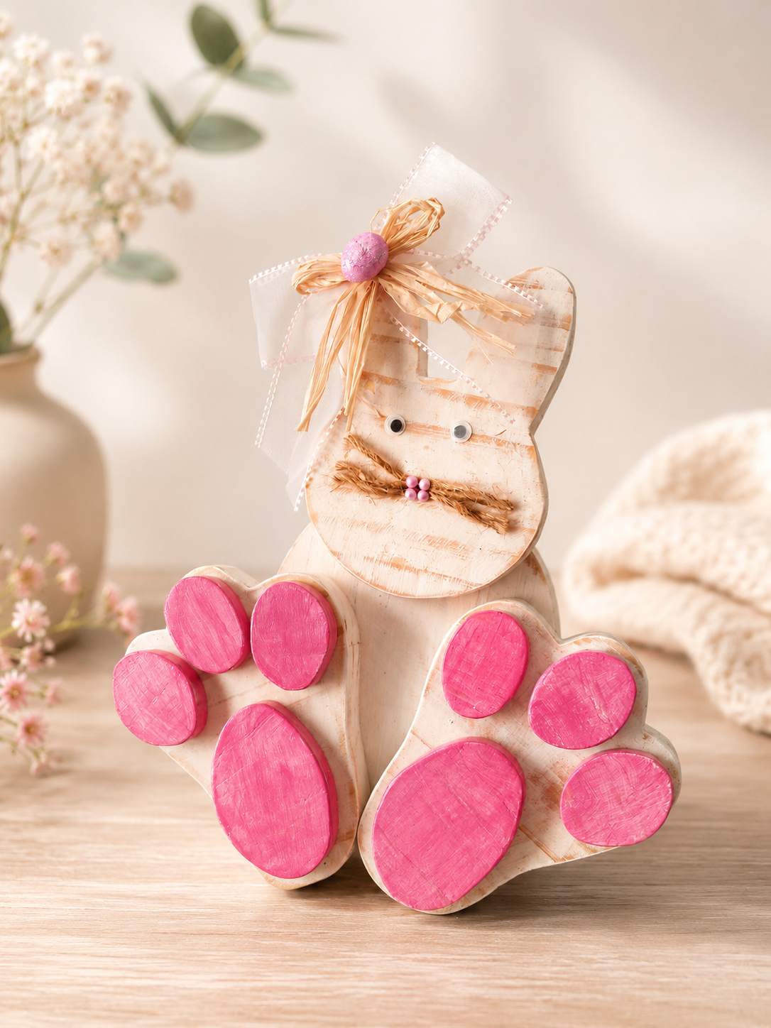 Handcrafted Wooden Easter Bunny Decor – Rustic Farmhouse Bunny Ornament – Made in Cape Town, South Africa