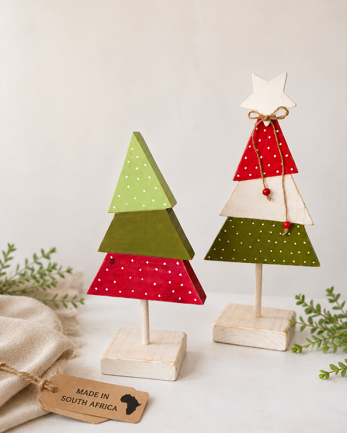 Handmade Wooden Christmas Tree Decor Set – Rustic Holiday Ornament | Made in Cape Town, South Africa