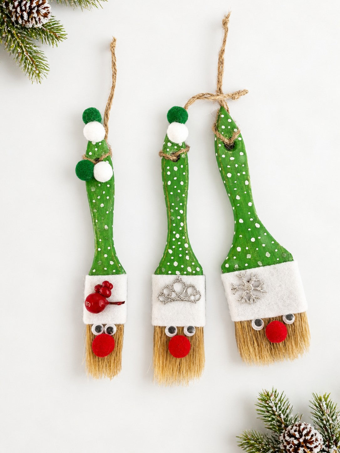 Handmade Christmas Gnome Paint Brush Ornaments – Rustic Holiday Decor Set | Made in Cape Town, South Africa